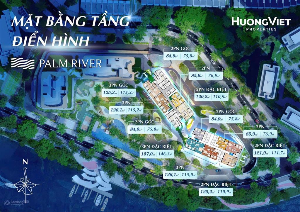 Palm river căn 85m | 2pn | giá khoảng 10 tỷ sở hữu không gian sống 3 mặt sông ngay khu đông