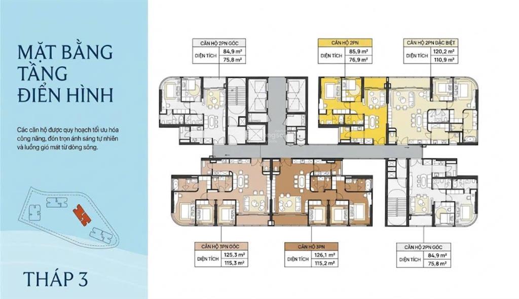 Palm river căn 85m | 2pn | giá khoảng 10 tỷ sở hữu không gian sống 3 mặt sông ngay khu đông