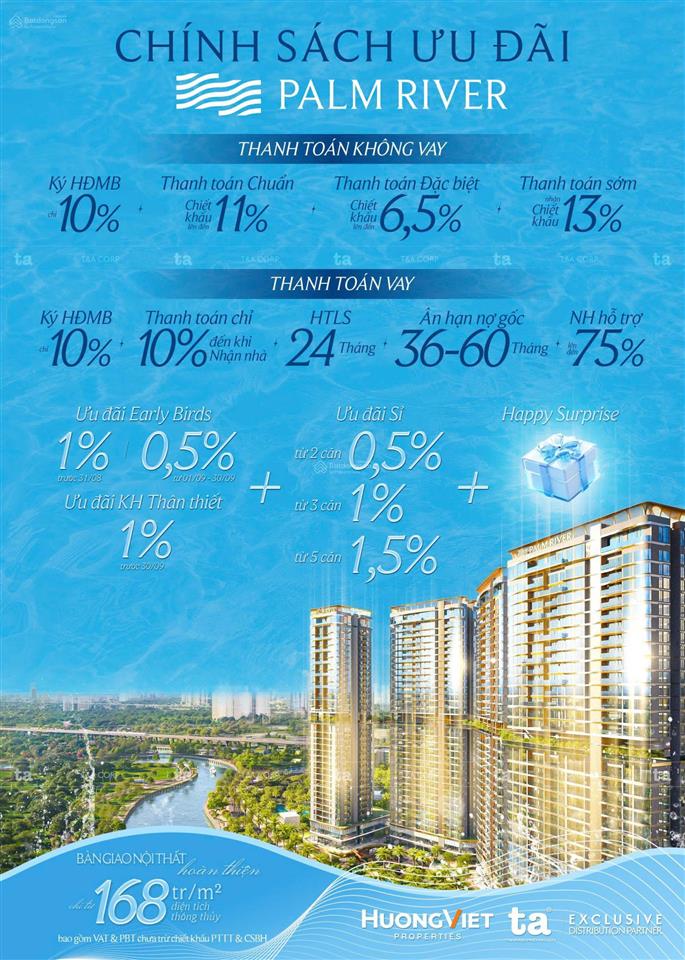 Palm river căn 85m | 2pn | giá khoảng 10 tỷ sở hữu không gian sống 3 mặt sông ngay khu đông