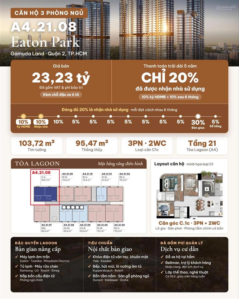 Hàng hot! chỉ 20% nhận nhà căn a4.21.08 eaton park, giãn dòng tiền 5 năm đến 2031