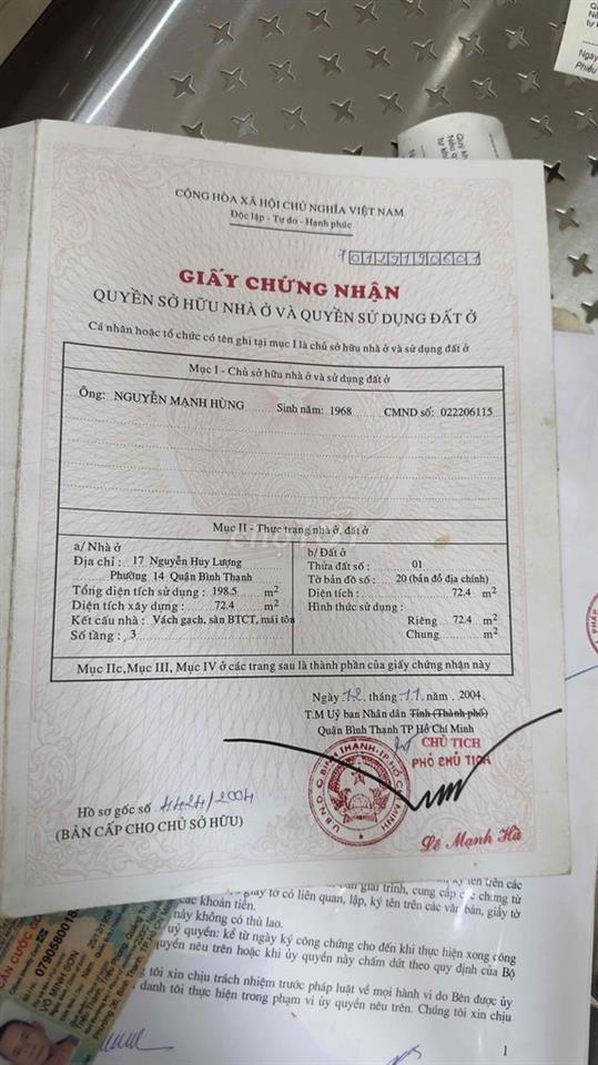 BAN HOAC CHO THUE 17 nguyễn huy lượng p14 bình thạnh hcm giá 20,5 ty