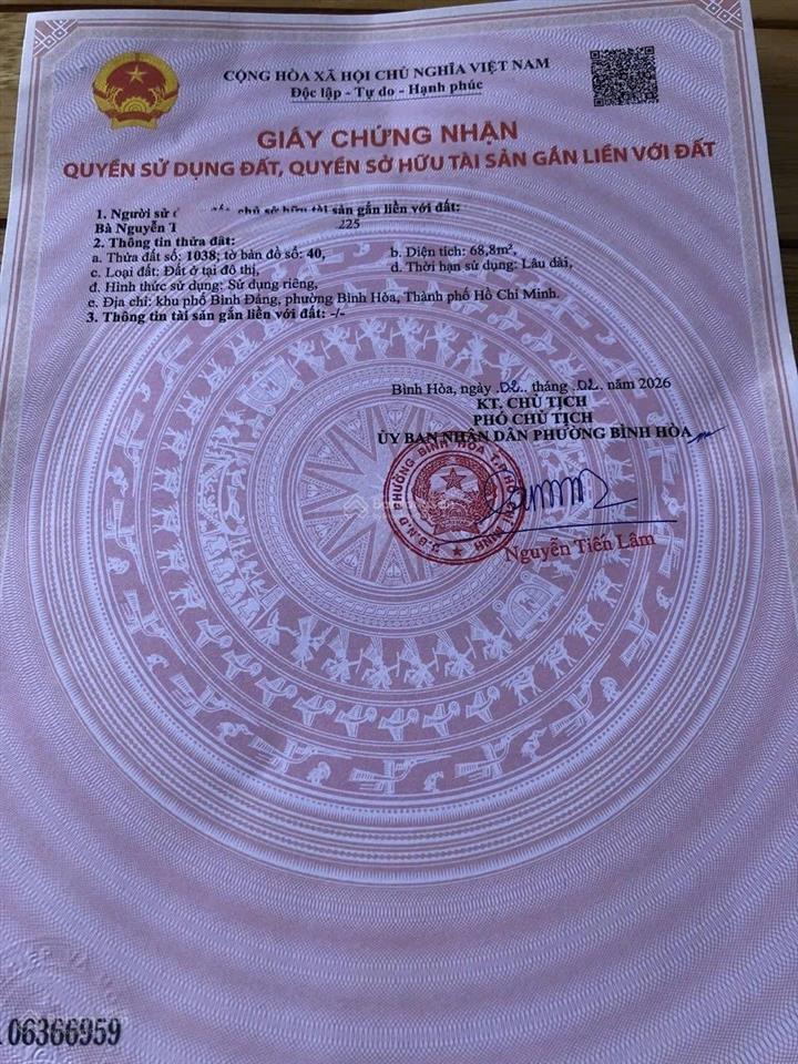Bán đất tái định cư bình đáng bình hoà đường nhựa 7m, giá 2tỷ650 bao sang tên