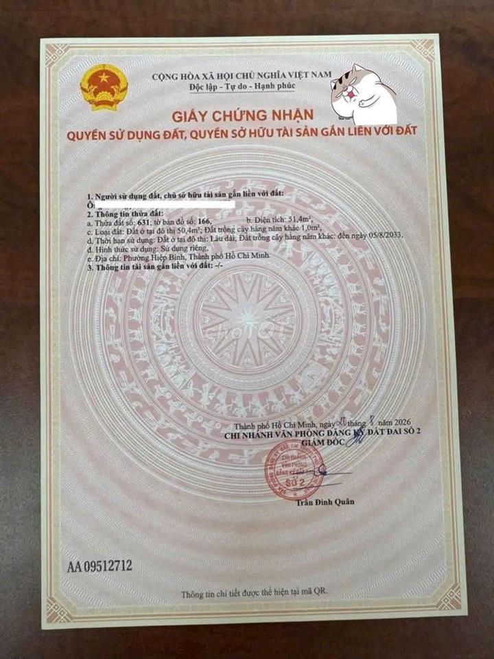 Giảm gần 2 tỷ.  Đất tc SHR HXH Đường Phạm Văn Đồng Phường Hiệp Bình TĐ