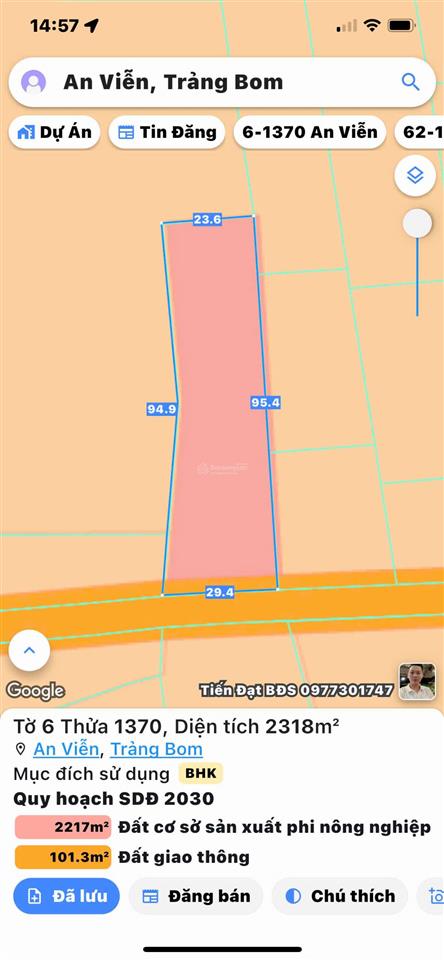 Chính chủ cần bán 2300m2 đất skc ( kho xưởng ), an viễn, trảng bom, đồng nai, giá 14.5 tỷ