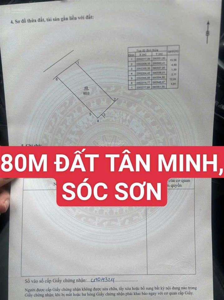 80m đất tân minh, sóc sơn. hơn 2 tỷ