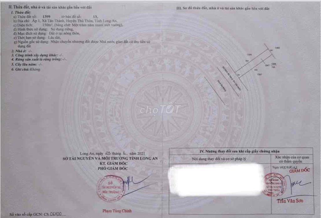 Thổ cư Ấp 1 . Tân Thành. Thủ Thừa. Tây Ninh (Long An cũ)