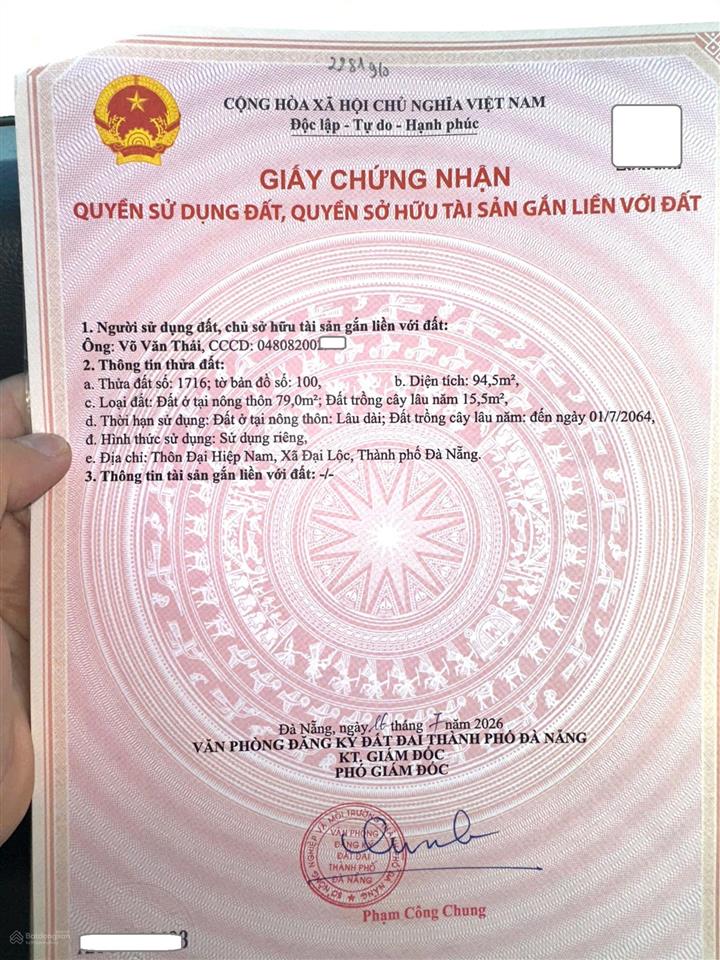 645triệu  95mét thổ cư  trung tâm phường đại lộc  tp đà nẵng