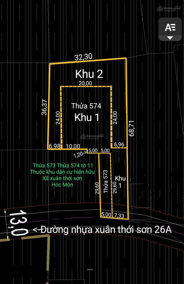 Lô đất 5x29,5m tổng 147m2 (thổ cư 110m2), mặt tiền nhựa xuân thới sơn 26m, giá cực hiếm chỉ 3.35tỷ