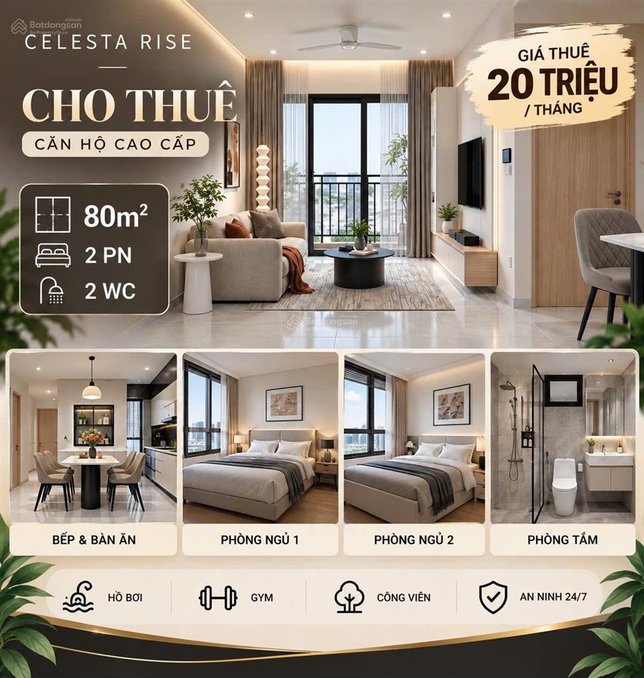 Chỉ 15tr/tháng 2pn 2wc 80m full nội thất  hotline 0906 233 ***  celesta rise, ở ngay