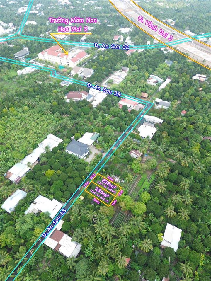 Đất an sơn 38, đường nhựa, 10x24m thổ cư 100m2, trên đất có vườn măng cụt, giá đầu tư được