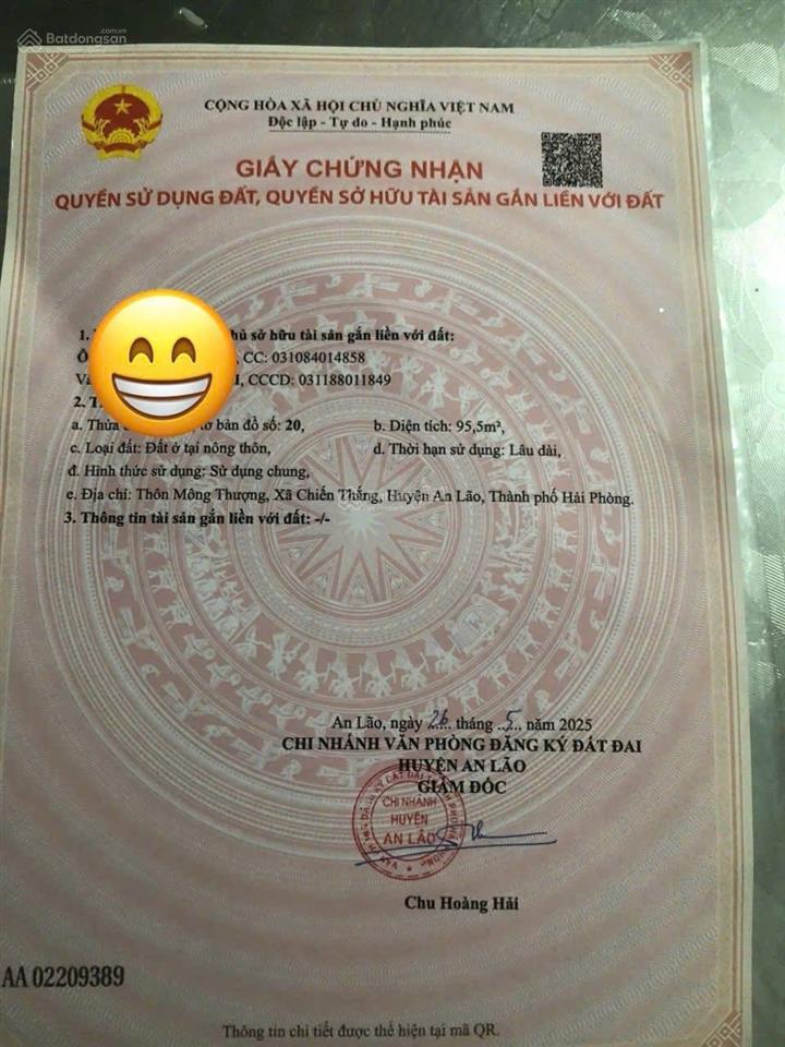 Bán đất tại xã chiến thắng, an lão, hải phòng, 1,6 tỷ, 95 m2