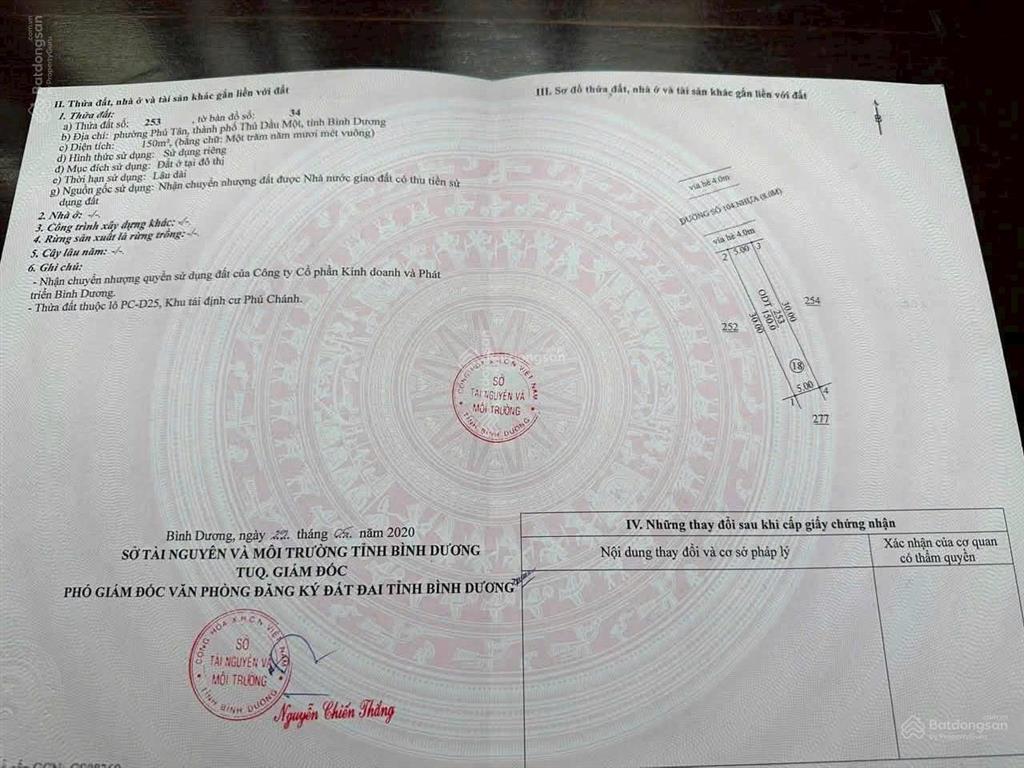 Bán đất phú tân 5x30m thổ cư full đường nhựa thông ngay trung tâm thành phố mới bình dương