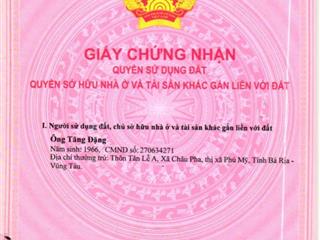 Đất đẹp giá tốt đường rộng thông thị xã bà rịa  cần bán nhanh lô đất tại xã châu pha, phú mỹ.