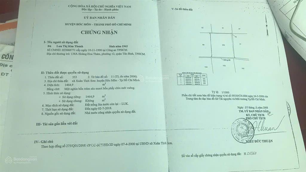 Đất chính chủ  giá tốt  xã xuân thới sơn, huyện hóc môn, tp hồ chí minh