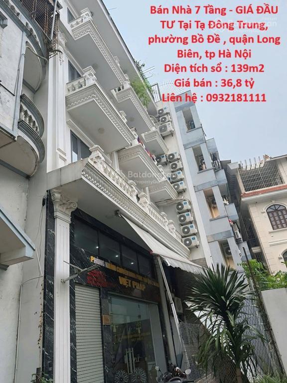 Bán nhà 7 tầng  giá đầu tư tại tạ đông trung, phường bồ đề , quận long biên, tp hà nội