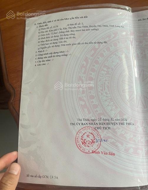 Đất đẹp giá tốt chính chủ bán gấp đất tại khu phố cầu xây, thị trấn thủ thừa, thủ thừa, long an