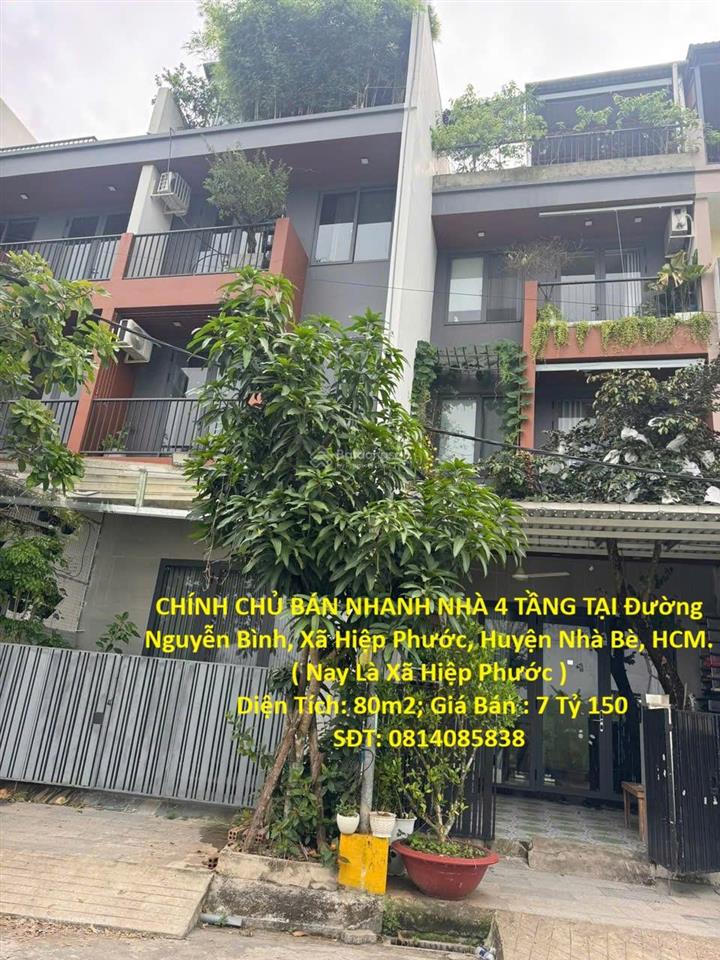 Chính chủ bán nhanh nhà 4 tầng tại đường nguyễn bình, xã hiệp phước, huyện nhà bè, hcm