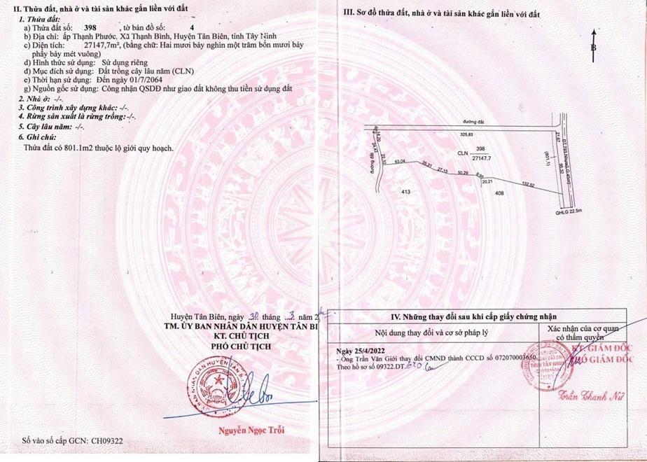 Chính chủ bán nhanh lô đất đẹp  giá tốt xã thạnh bình, tân biên, tây ninh
