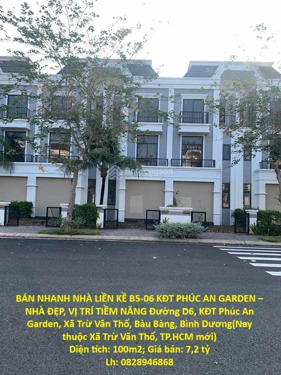 Bán nhanh nhà liền kề b506 kđt phúc an garden  nhà đẹp, vị trí tiềm năng xã trừ văn thố, bàu bàng