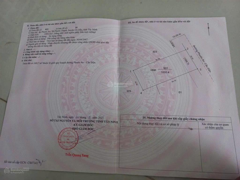 Đầu tư là sinh lời  chính chủ cần bán nhanh lô đất ấp phước an, xã phước thạnh, tỉnh tây ninh