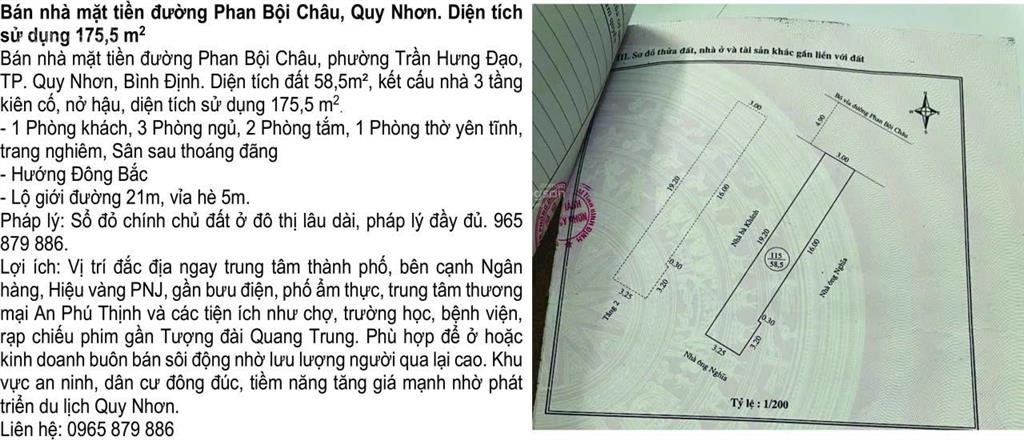 Hot hotchính chủ bán gấp nhà mặt tiền đường phan bội châu, p.trần hưng đạo, tp.quy nhơn, bình định