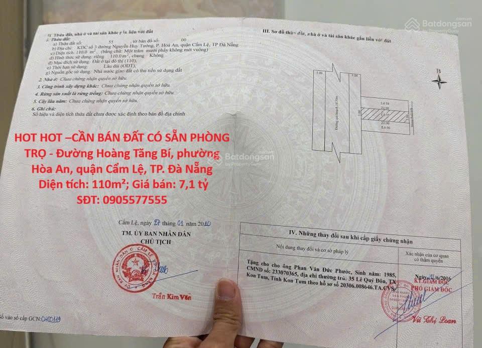 Hot hot bán đất có sẵn phòng trọ  đường hoàng tăng bí, phường hòa an, quận cẩm lệ, tp. đà nẵng