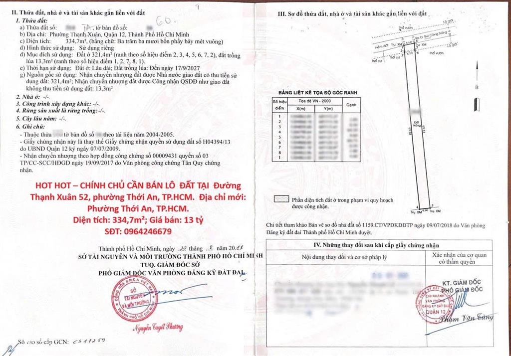 Hot hot chính chủ cần bán lô đất tại đường thạnh xuân 52, phường thới an, tp.hcm