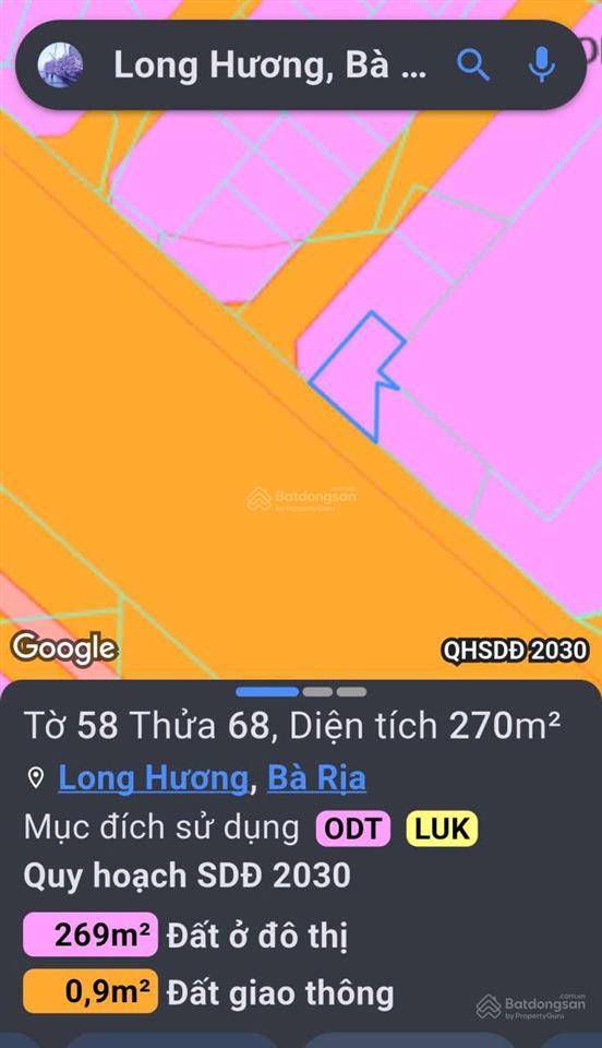 Chính chủ hạ giá bán nhanh đất vàng mặt tiền long hương trung tâm tp. bà rịa cũ tiềm năng tăng giá