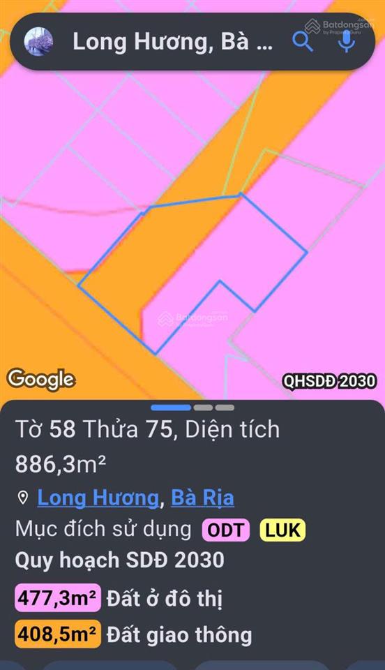 Chính chủ hạ giá bán nhanh đất vàng mặt tiền long hương trung tâm tp. bà rịa cũ tiềm năng tăng giá