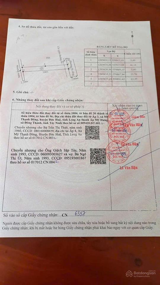 Hot hot chính chủ cần bán đất vị trí đẹp tại xã mỹ thạnh đông, đức huệ, long an