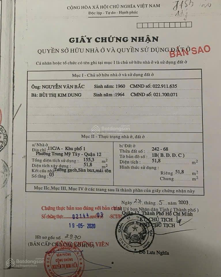 Quỹ đất hiếm  bán đất 488m thổ cư mặt tiền kép nguyễn ảnh thủ, p. trung mỹ tây, q.12, tp.hcm