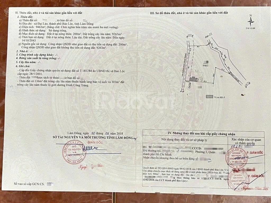 Quỹ đất hiếm bán đất 9.463m, 100m mặt tiền đ. đinh công tráng, đại lào cũ, tp. bảo lộc, t. lâm đồng