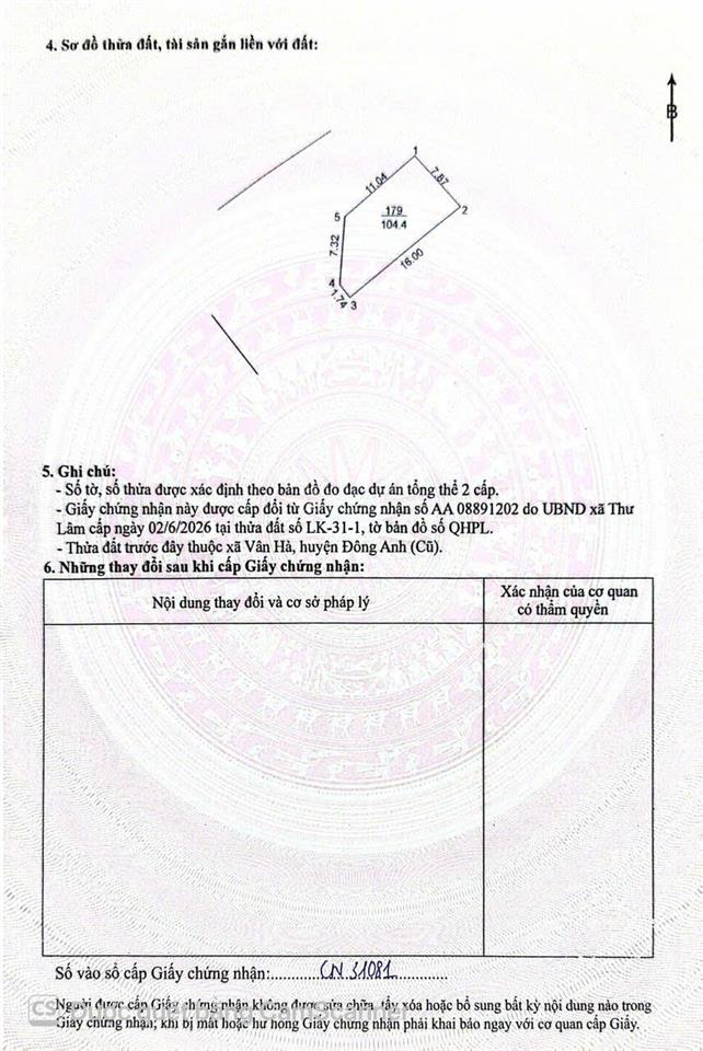 Chính chủcần bán nhanh lô đất thổ cư (lô góc)  giá tốt  vị trí tại xã thư lâm, đông anh, hà nội