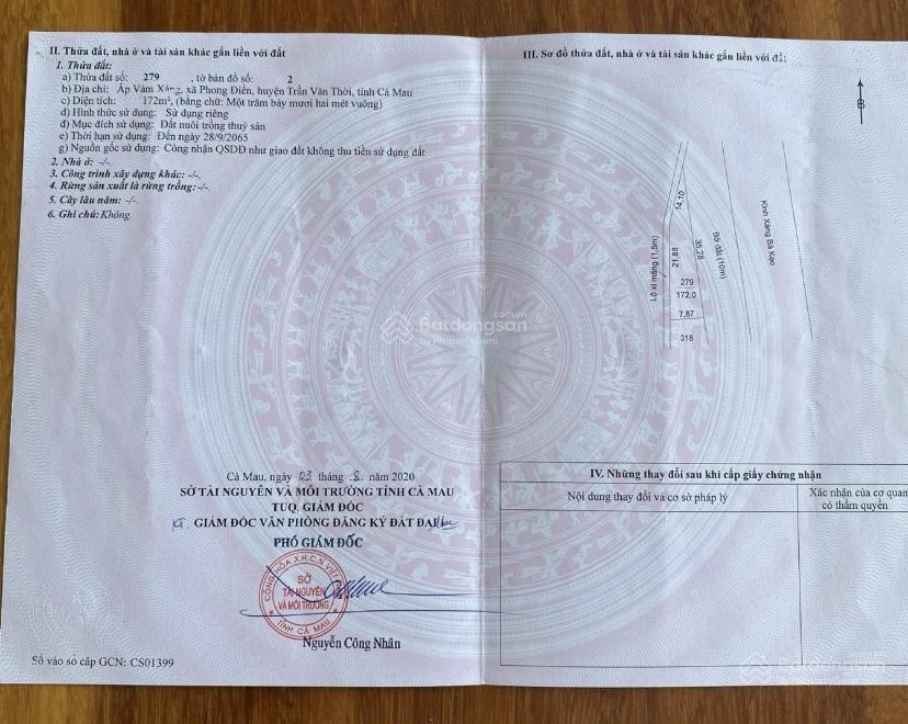 Hot hot chính chủ cần bán đất vị trí đẹp tại xã khánh hưng, h. trần văn thời, cà mau