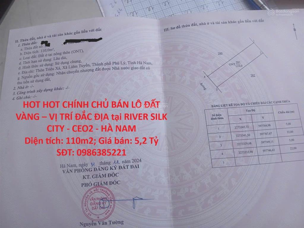 Hot hot chính chủ bán lô đất vàng vị trí đắc địa tại river silk city  ceo2  hà nam