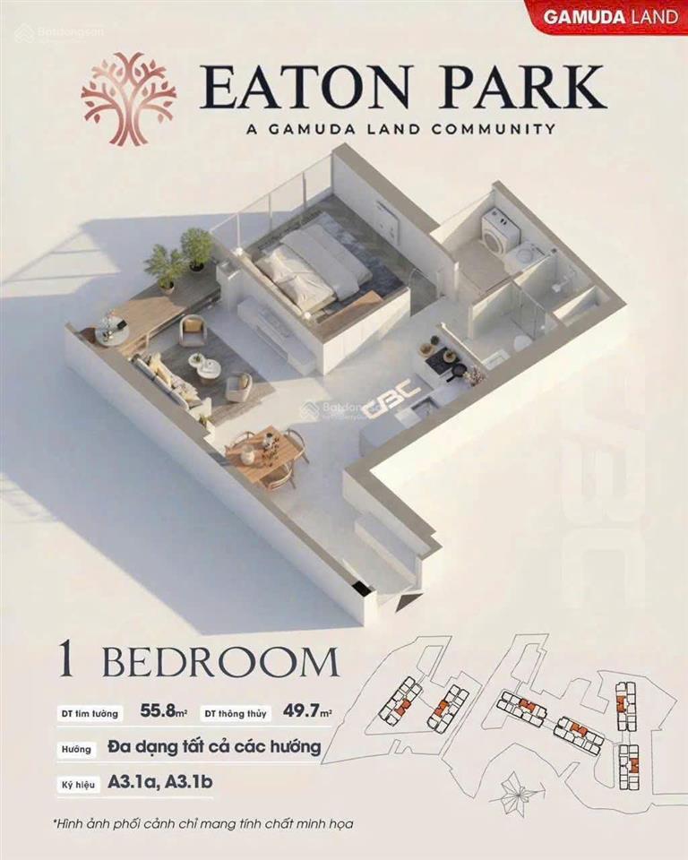Chính chủ bán căn 1pn 55.8m2 eaton park giá tốt nhất khu đông