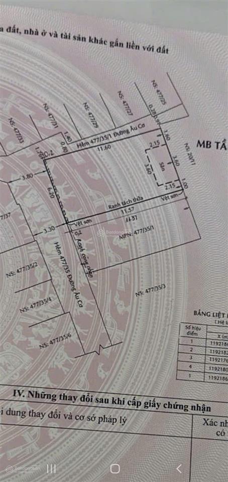 Bán gấp lô đất trống âu cơ tân phú 72m2 chỉ 5,8 tỷ tl