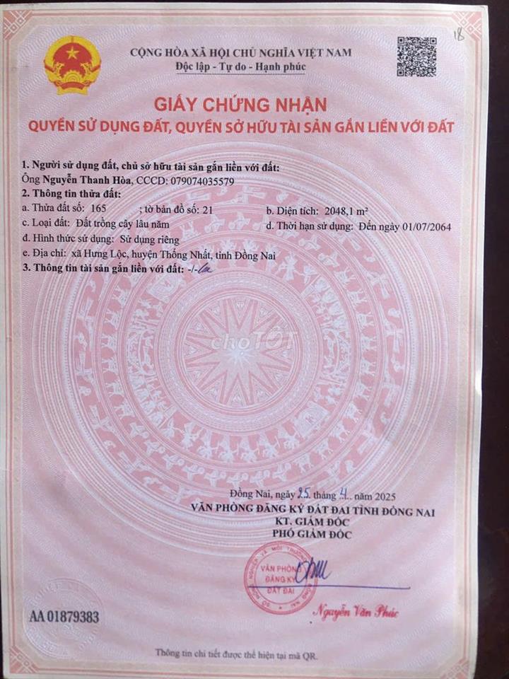 Bán rẻ đất thổ cư ngang 10m dài 27m (270m2 cho 2 nền) giá 1,38 tỷ