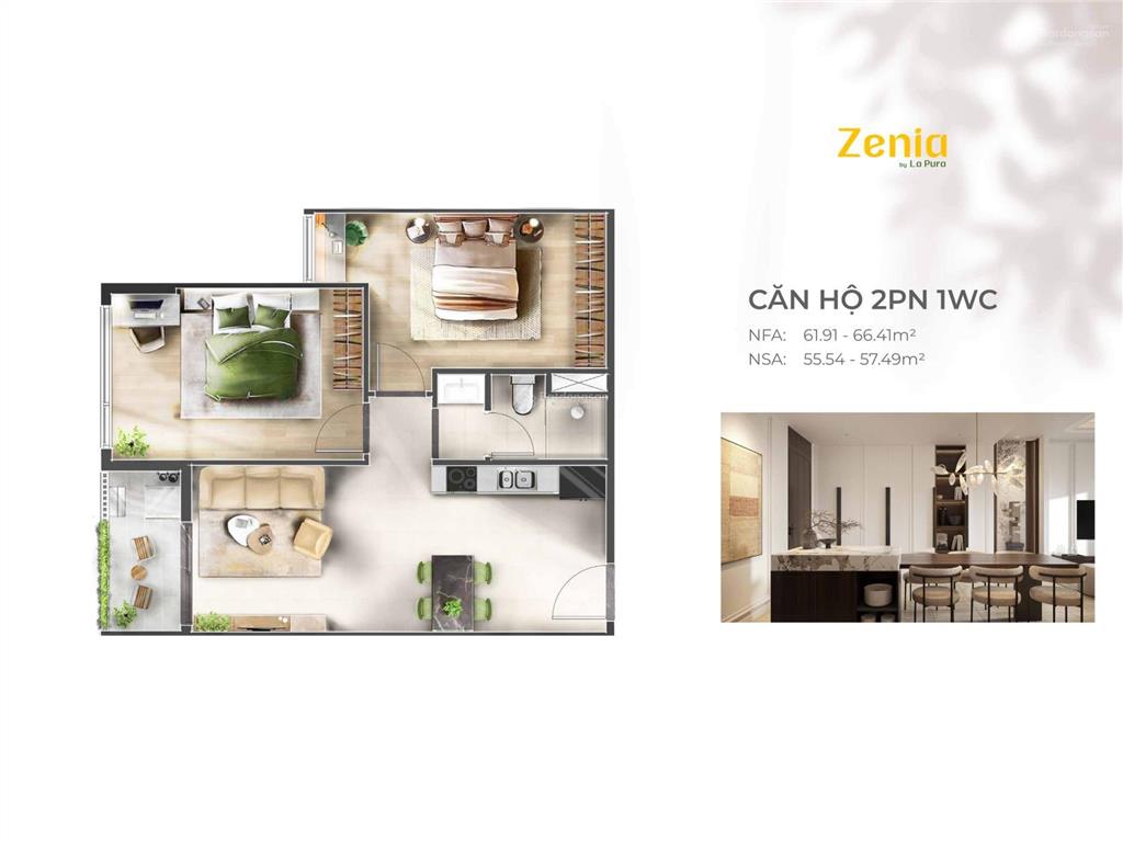 Chuyển nhượng căn 2pn1wc tòa zenia tầng cao, tài chính cực đẹp chỉ 3,15 tỷ