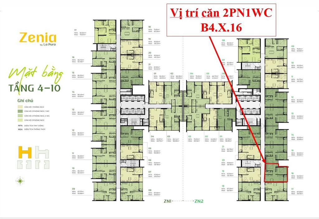 Chuyển nhượng, chỉ 3,1 tỷ sở hữu ngay căn hộ 2pn1wc tại tòa zenia tầng thấp view nội khu
