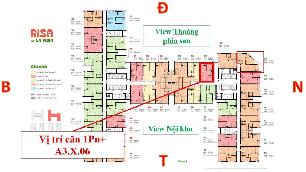 Chuyển nhượng căn 1pn+ tòa risa trục a3.06 tầng thấp view nội khu