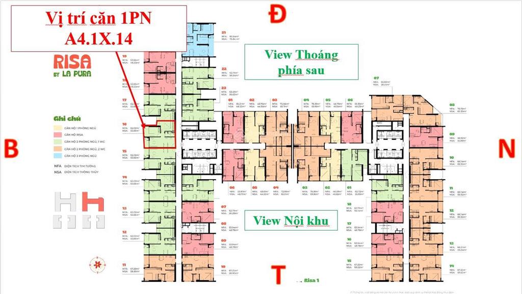 Chuyển nhượng căn 2pn tòa risa đơn giá chỉ ~ 49 triệu/m2 tầng trung đẹp
