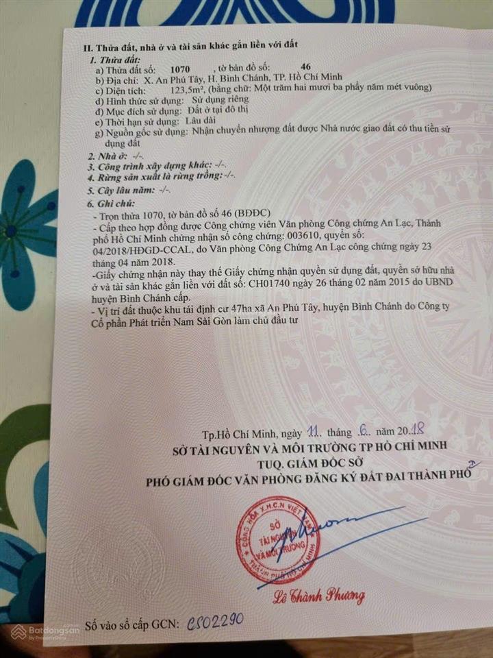 Bán lô đất góc 2 mặt tiền 123m kdc an phú tây
