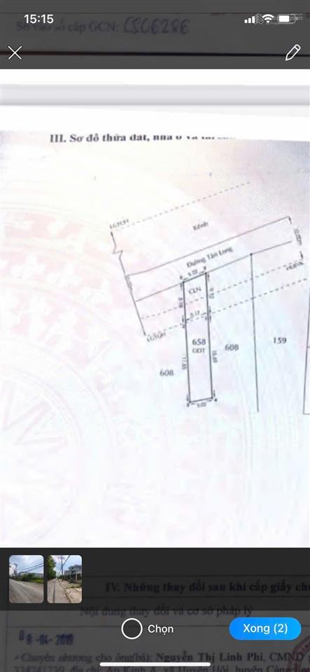 Bán lô đất 136m thổ cư mặt tiền tân long