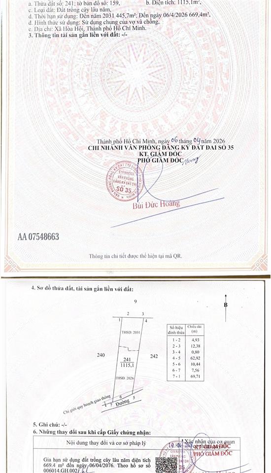 Bán đất xã hoà hội dt 1.067m2 ngang 14mx75m mặt tiền đường nhựa, khu dân cư