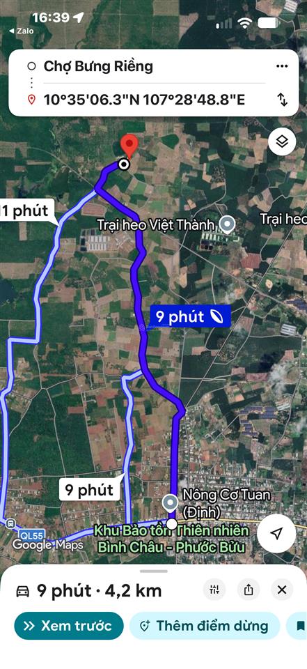 Bán lô đất xã bưng riềng diện tích 3640m2 có 70m mặt tiền đường đường nhựa giá 470 triệu/ (sào)