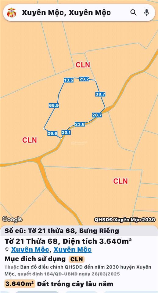 Bán lô đất xã bưng riềng diện tích 3640m2 có 70m mặt tiền đường đường nhựa giá 470 triệu/ (sào)