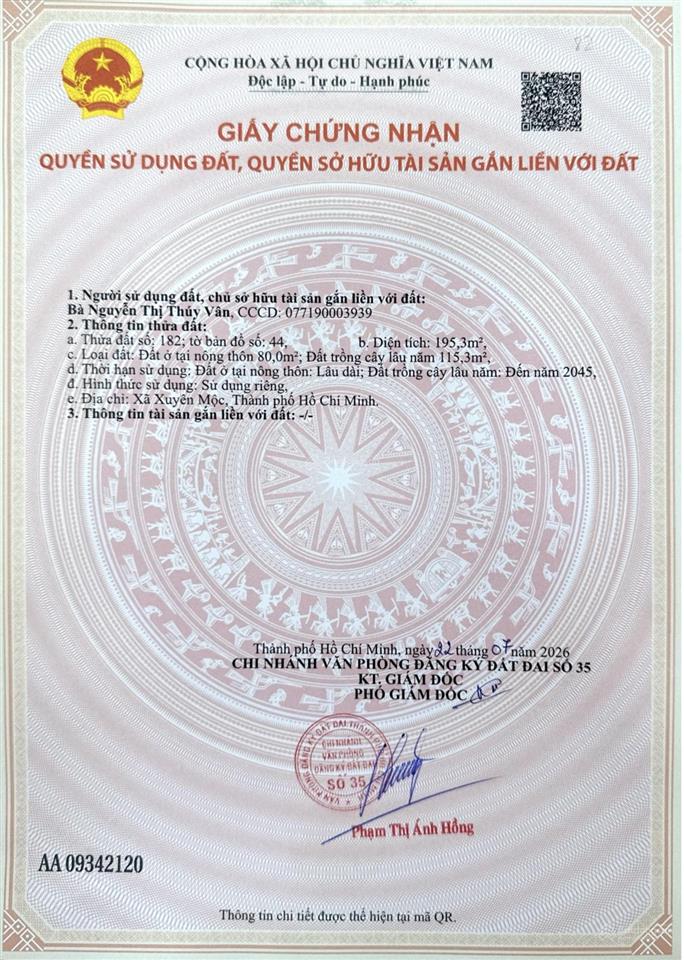Bán đất xã bông trang gần quốc lộ 55 có vườn nhãn ngang 8mx24,5m có 80m2 thổ cư gần biển gần rừng