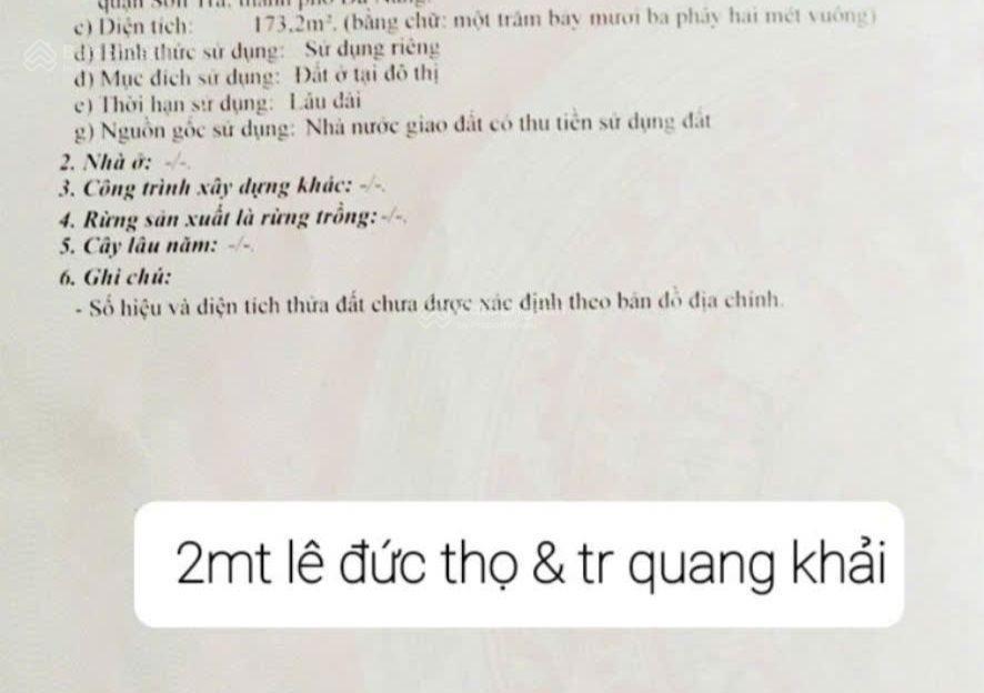 Cần bán đất 2mt đường lê đức thọ và trần quang khải, sơn trà, đà nẵng