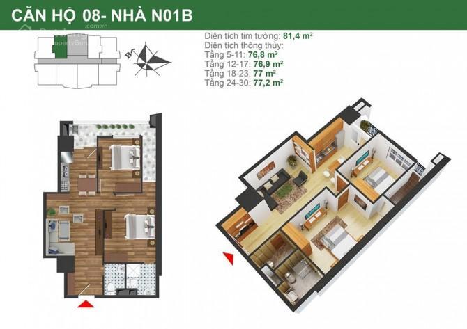 Bán căn hộ n01a k35 tân mai, 77m2 trên sổ đỏ.